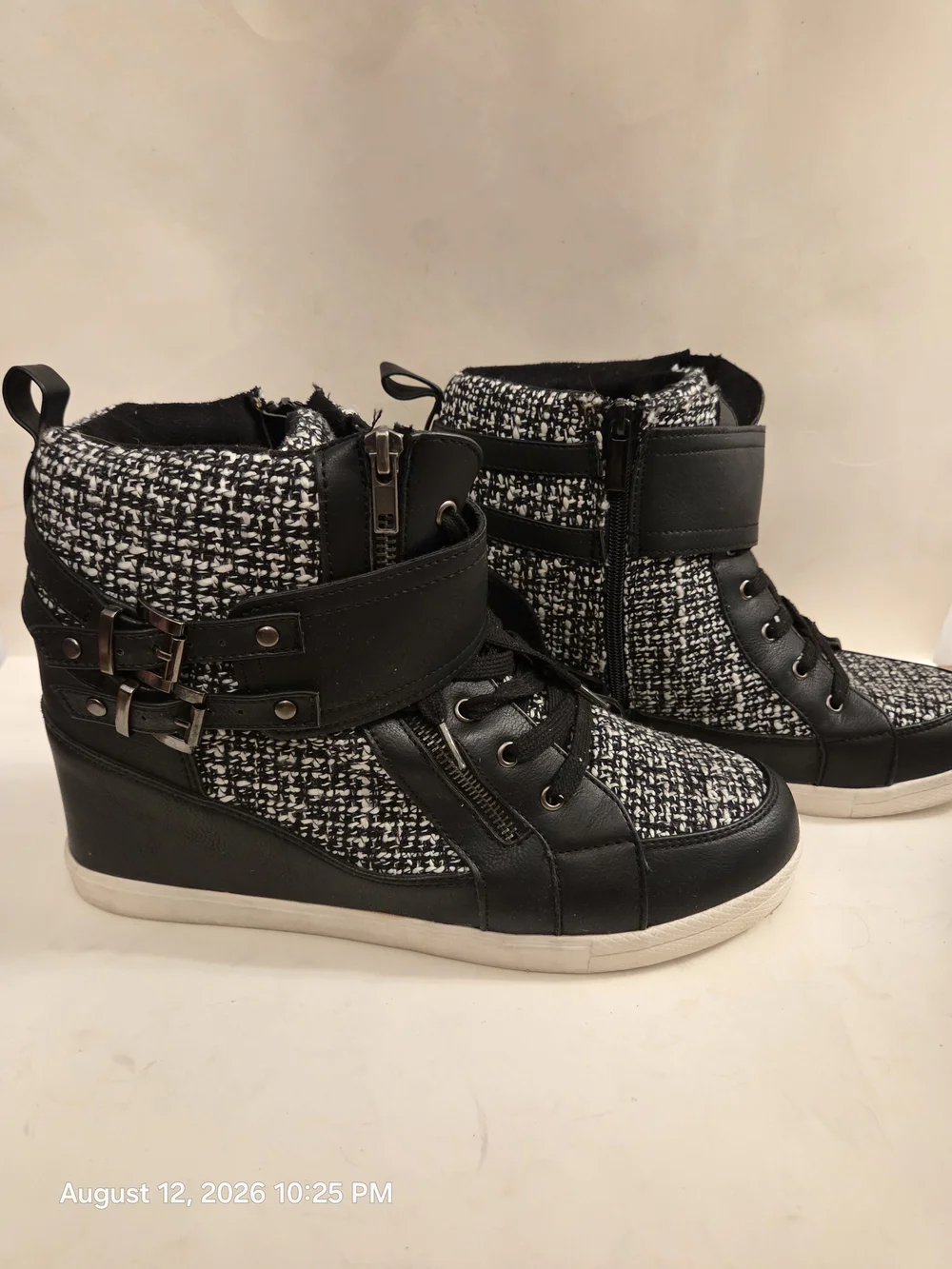 torrid Black & White Tweed High-Top Wedge Sneakers